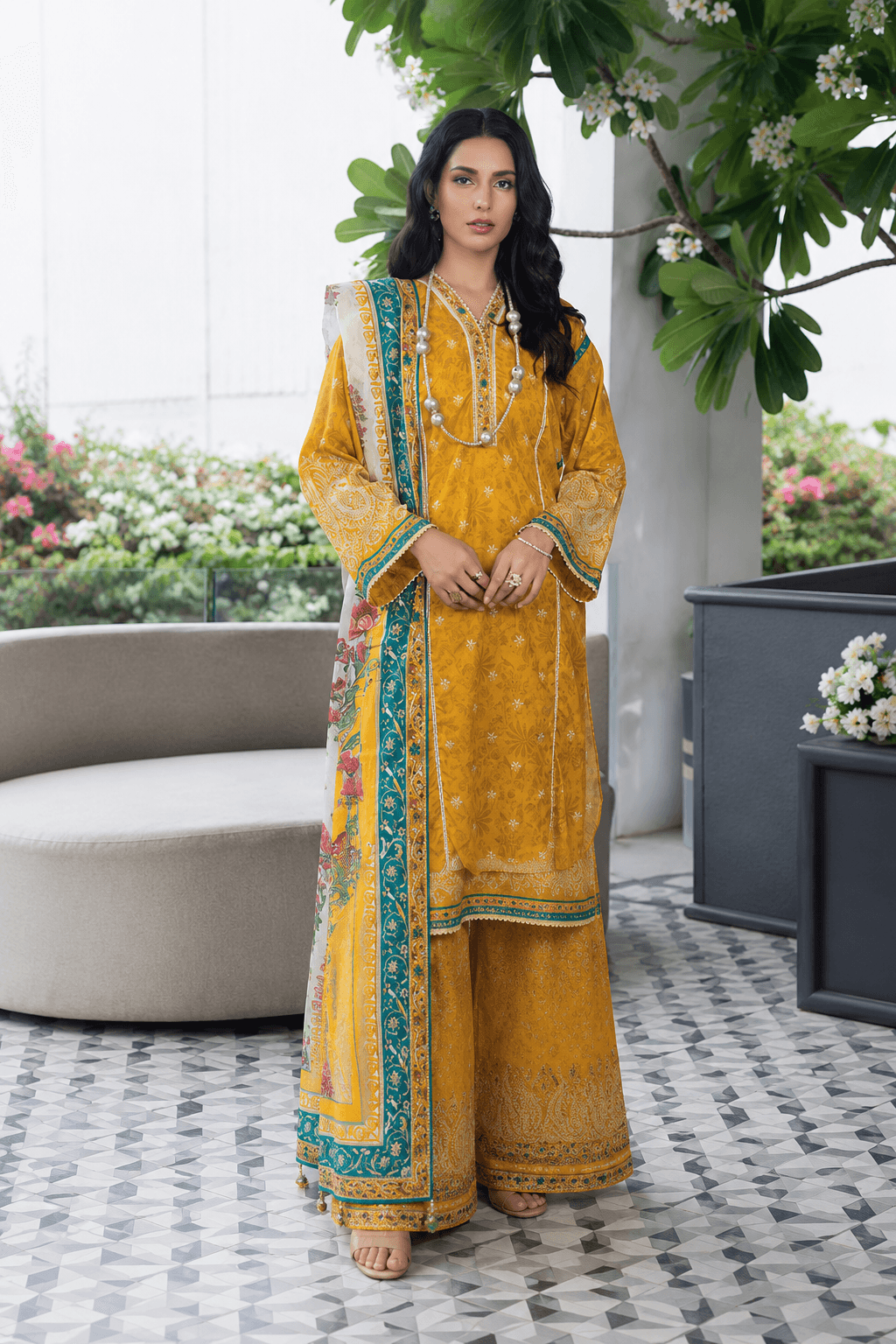 Mustard Unstitched 3 Piece Lawn Suit