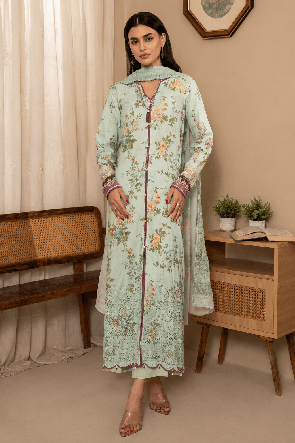 Firdous Chikankari Mint Bloom 3 Piece Stitched Suit