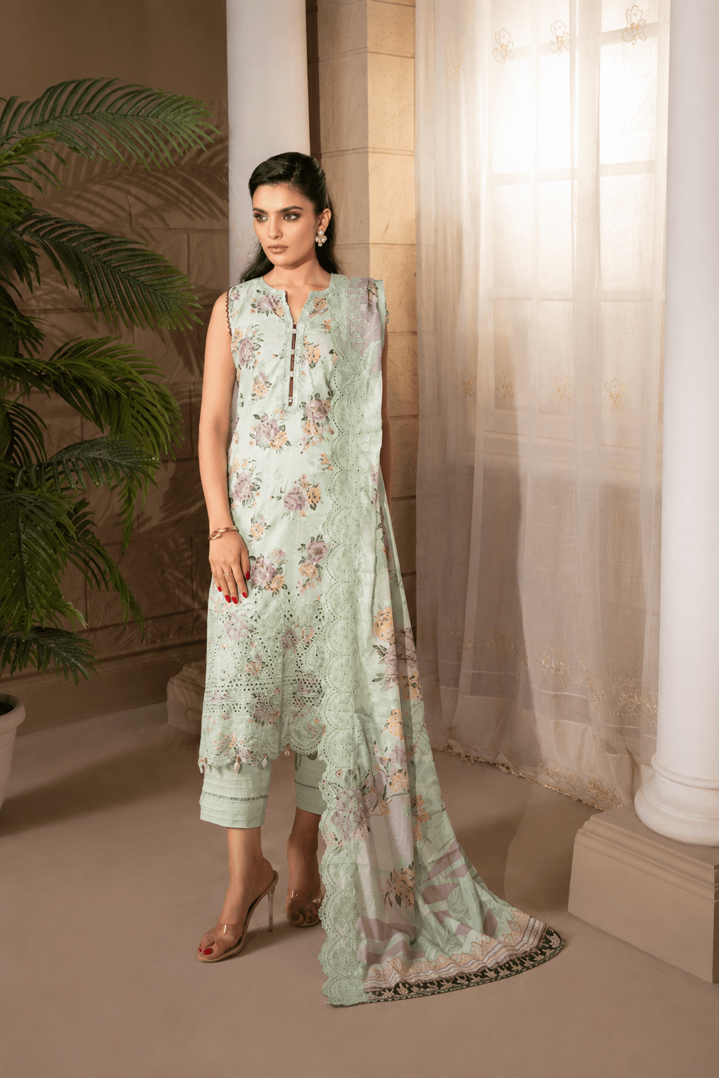 3 Piece Mint Green Printed Lawn Suit