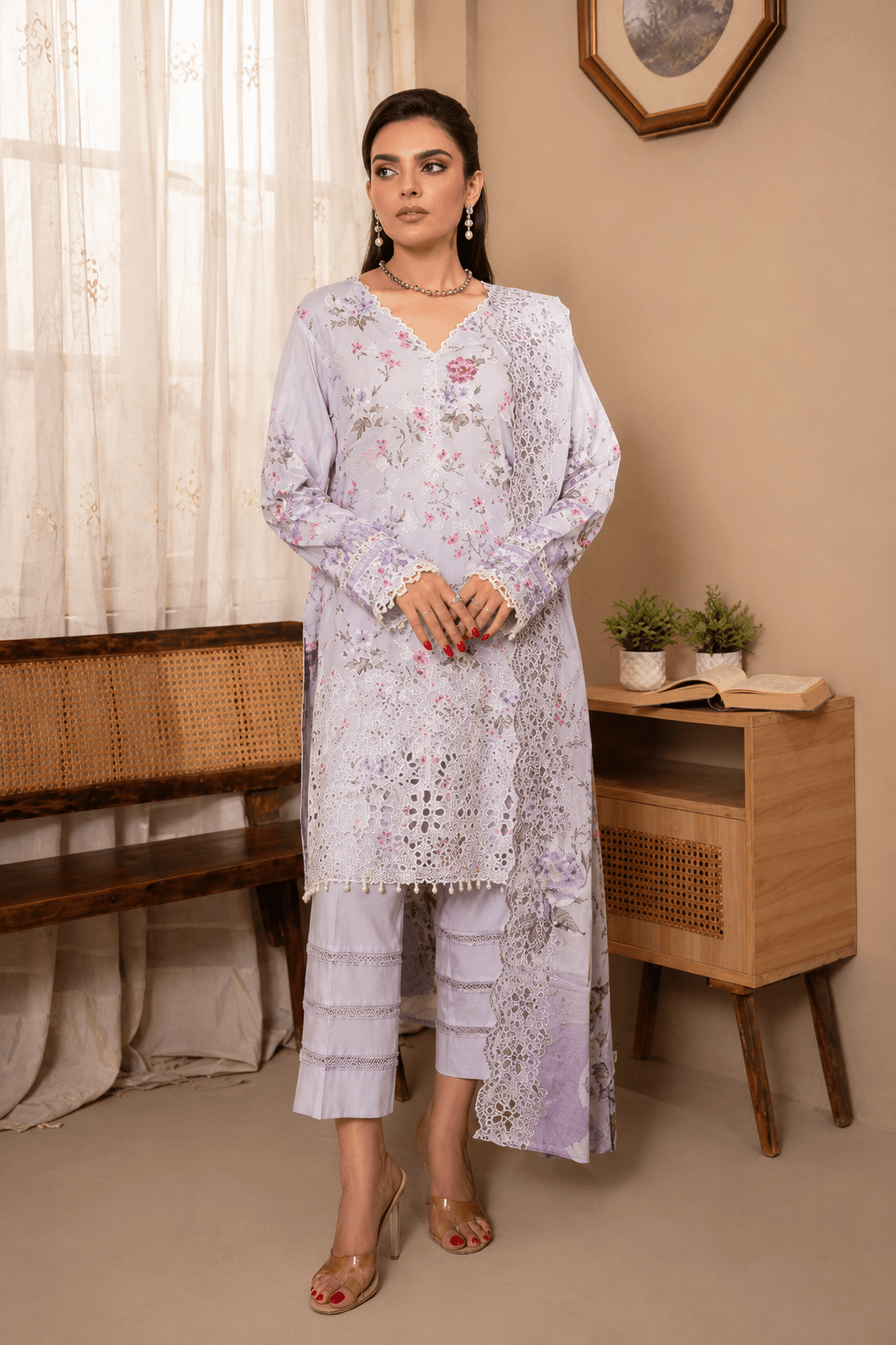 3 Piece Lilac Printed Embroidered Lawn Suit