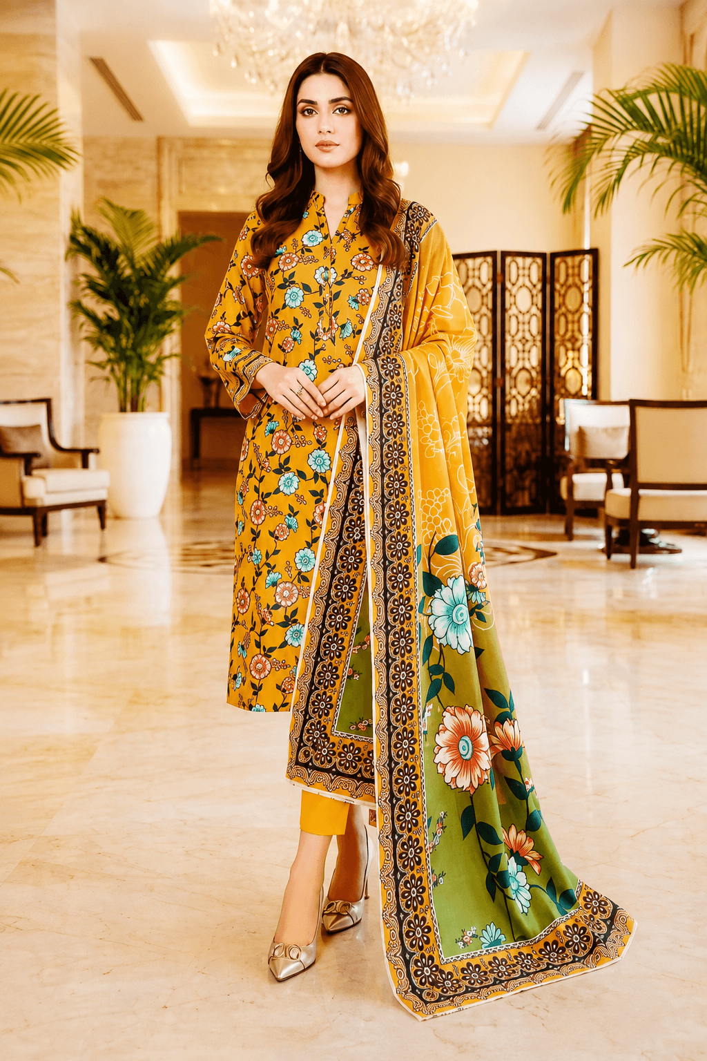 Yellow Floral Charm 3 Piece Unstitched Lawn Suit