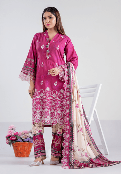 3 Piece Stitched Pink Embroidered Lawn Suit